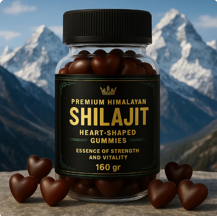 Shilajit Vive ama ➡️ Resalta la forma del corazón y el beneficio emocional + físico.